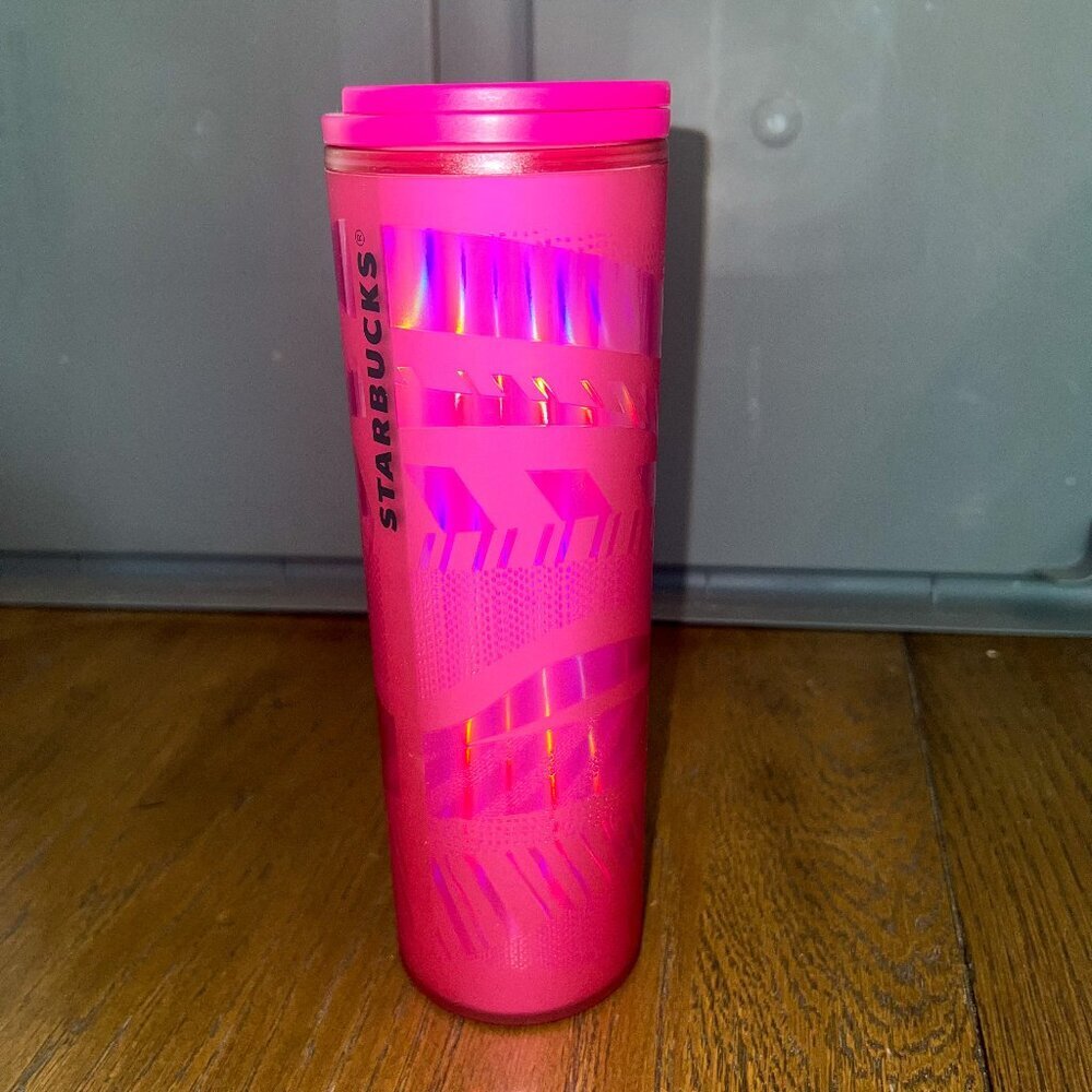 Starbucks 2021 Holiday Hot Pink Ribbon Cold Cup Tumbler 16oz